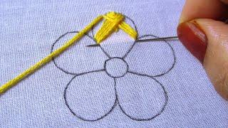 Hand Embroidery Fishbone Stitch Flower Design