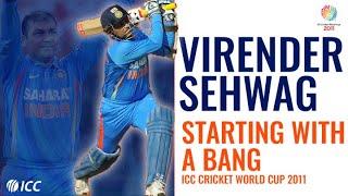 Virender Sehwag Five matches five first-ball boundaries  Cricket World Cup 2011