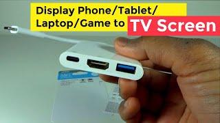 PhoneTabletGadget to TV - USB Type-C to HDMI 4K Adapter Hub Data Charging 3 Port - TESTED