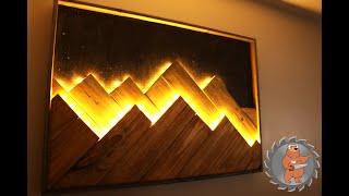 LED wall art wood mountain