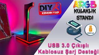 Kulaklık Standı Yaptık I Kablosuz Şarj ve 4x USB Çıkış Özellikli I ARGB I DIY I Headset Stand USB