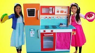 Wendy & Emma Pretend Play w Giant Kitchen Cooking Toy Compilation