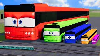 Big & Small Long Bus Lightning Mcqueen vs Train Thomas  BeamNG.Drive