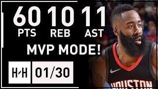 James Harden UNREAL Triple-Double Highlights vs Magic 2018.01.30 - 60 Points 11 Ast 10 Reb