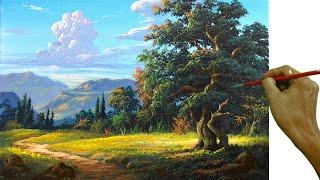 Acrylic Landscape Painting in Time-lapse  Big Old Tree  JMLisondra