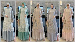 model gamis brokat modern hijab new model abaya design trend busana viral 2024 busana muslim