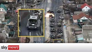 Ukraine War Dramatic drone footage shows Russian convoy ambush