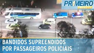 RJ Bandidos tentam assaltar ônibus com 28 policiais militares  Primeiro Impacto 170524