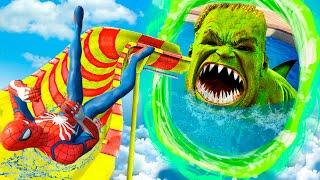 GTA 5 Spiderman vs Portal with Hulk Shark  Ragdolls & Falls