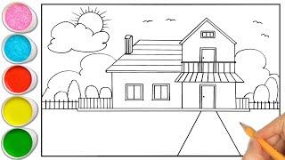 Easy Drawing House Beautiful  How to Draw a Simple House Video Step by Step  House Scenery Drawing