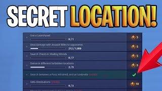 SEARCH BETWEEN A POOL WINDMILL AND AN UMBRELLA SECRET LOCATION - Fortnite Battle Royale