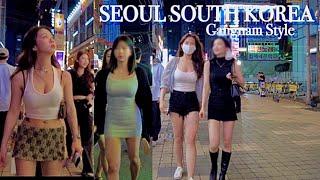 4K Saturday Night Walking in Gangnam Streets - Street Fashion - Walking Tour SEOUL KOREA 2022