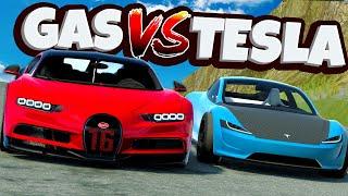 GAS VS TESLA ELECTRIC Cars Race Down a Mountain in BeamNG Drive Mods