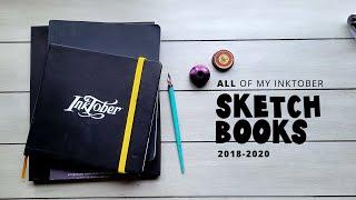 Inktober Sketchbook Tour - 2018-2020 + Inktober tips while wearing a shirt covered in pet hair