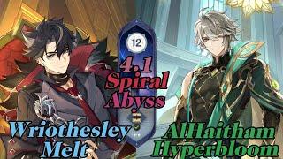 C0 Wriothesley Melt & C0 Alhaitam Hyperbloom  Genshin Impact  Spiral Abyss 4.1 Floor 12 9 stars