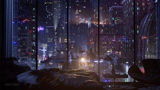 Spend The Night In This Futuristic Apartment  Tokyo CyberPunk City Ambience  Rain On Window