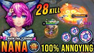 28 Kills Zero Death Annoying Hero Nana Insane Domination - Build Top 1 Global Nana  MLBB