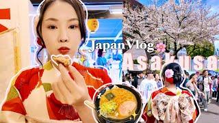 JAPAN VLOG renting kimono around asakusa finding sakura in mid april having ramen&dessert 