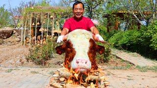 Huge Bull Head Burnt in Fire Till Golden & Braised in Crazy Spicy Broth  Uncle Rural Gourmet
