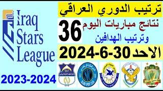 ترتيب الدوري العراقي وترتيب الهدافين الجولة 36 اليوم الاحد 30-6-2024 - نتائج مباريات اليوم