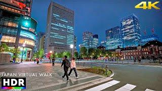 Tokyo Shiodome Ginza Night Walk to Tokyo Station • 4K HDR