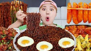 Mukbang Spicy Noodle & MALA XIANG GUO TTeokbokki Korean Chicken Dog Snack EATING by HIU 하이유