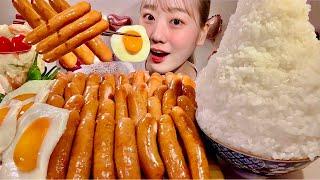 ASMR Sausage 1kg and Fried Egg【Mukbang Eating Sounds】【English subtitles】