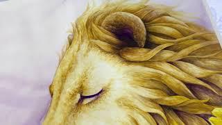 Pintura em aquarela Leão com filhotinho -  Amor verdadeiro