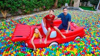 Five Kids Raining Colored Ball Pits Balls  Funny challenges with Vania and Mania