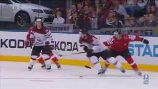 Two Swiss hockey players vs. Empty net 2014 IIHF World Championship Minsk