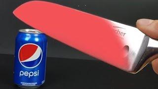 EXPERIMENT Glowing 1000 degree KNIFE VS PEPSI