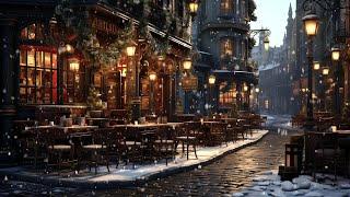 Slow Jazz in a Winter Coffee Shop Ambience  Relax Work and Study with Falling Snow