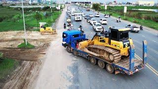 Amazing Excellent Skills Big Bulldozer SHANTUI DH17 C3 Pushing Dirt 12 Wheel Trucks Unloading Soil