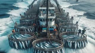 How American fishermen catch billions of salmon - Fishing for salmon using cage traps on large boats