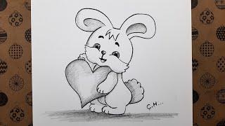 Kolay Kalp Tutan Sevimli Tavşan Çizimi Nasıl Çizilir