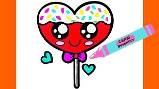 COMO DESENHAR UM PIRULITO DE CORAÇÃO  How to draw a heart lollipop  Cómo dibujar una piruleta