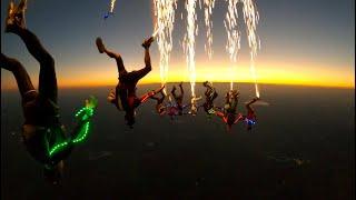 SKYDIVING AT NIGHT WITH FIRE  Dusk Pyrotechnic Skydive