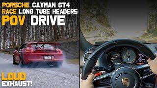 POV Drive  Porsche Cayman GT4  DUNDON RACE LONG TUBE HEADERS  COLD START - FLY-BY - POV