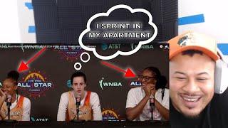 Caitlin Clark Aliyah Boston and Kelsey Mitchell 2024 WNBA All-Star Weekend Press Conference