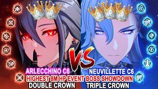 Arlecchino C6 Double Crown vs Neuvillette C6 Triple Crown  Highest 8M HP Event Boss Showdown