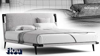 №210. Modeling Bed  Flexform groundpiece bed  Autodesk 3ds Max & marvelous designer