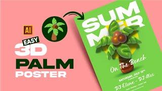 HOW TO MAKE A 3D EASY PALM TREE POSTER  TUTORIAL IN ADOBE ILLUSTRATOR 2024