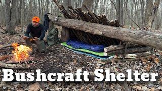 Solo Bushcraft Camping  Building a SURVIVAL SHELTER in the wilderness