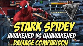 Stark Enhanced Spiderman Awakened Vs Unawakned Damage Comparison  Marvel Contest Of Champions