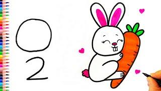 O ve 2 Yazarak Çok Kolay Tavşan Çizimi - Kolay Tavşan Nasıl Çizilir? - How To Draw a Rabbit Easy
