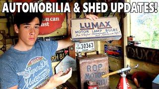 Recent automobilia finds shed updates and advice on decorating a vintage car garage