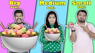 Big Vs Medium Vs Small BOWL Challenge  Food Challenge India  Hungry Birds