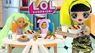 LOL Family Morning Breakfast Routine & OMG Doll Takes Care of Sick Barbie Mom - Ep 2