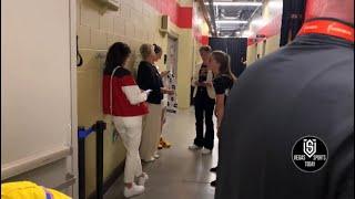 CAITLIN CLARK AND KATE MARTIN EMBRACE EACH OTHER AFTER THE GAME JAN JENSEN HUGS MARTIN AFTER GAME