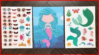 Hình dán 6 nàng tiên cá xinh đẹp dán mắt mũi miệng đuôi cá - Mermaid sticker Chim Xinh channel